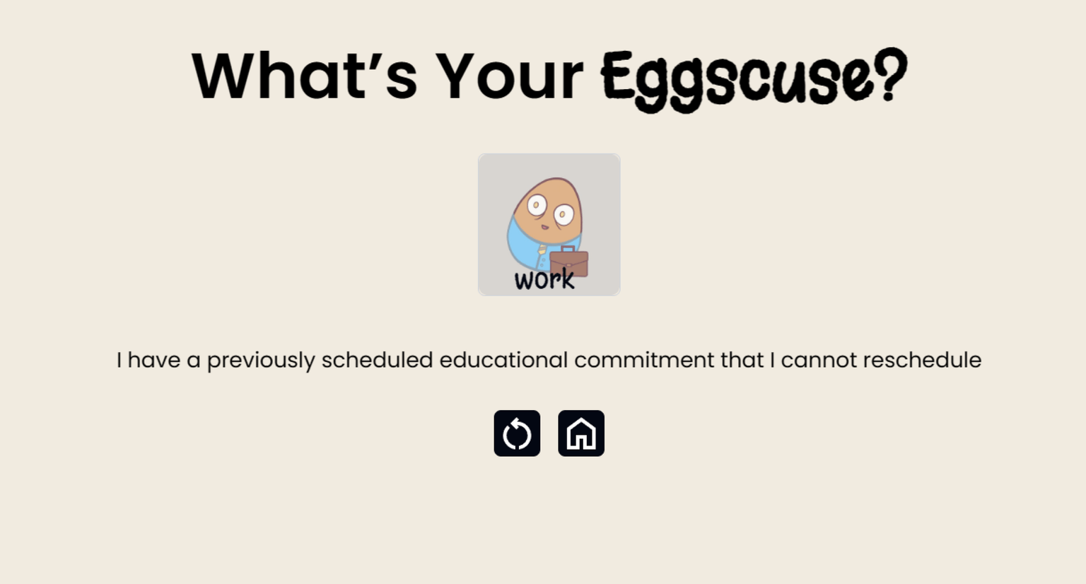 eggscuse result page