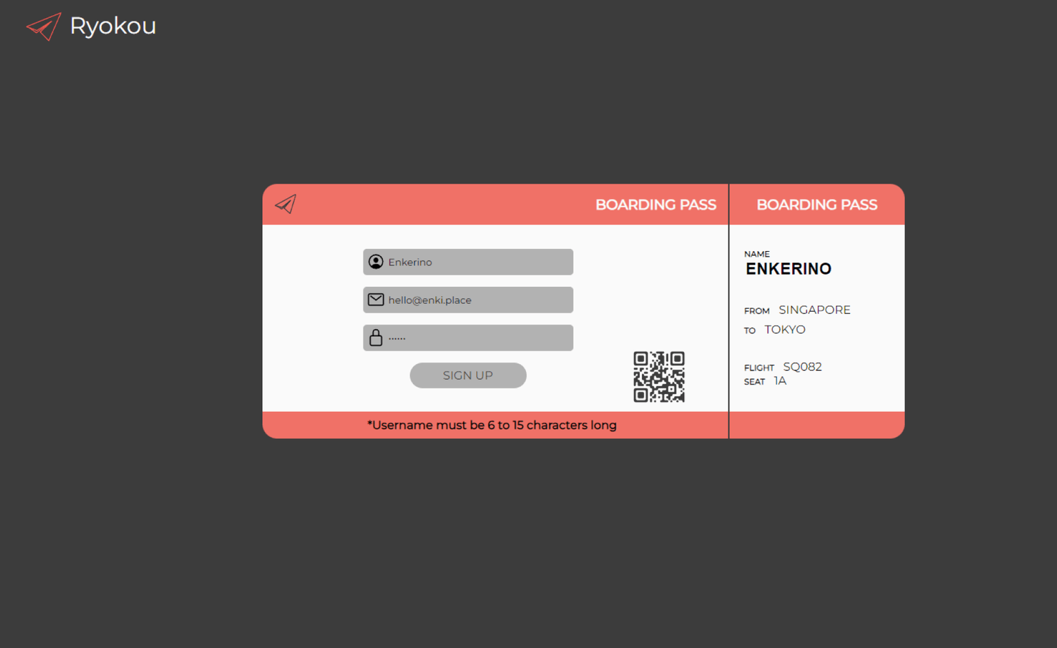 Ryokou registration page